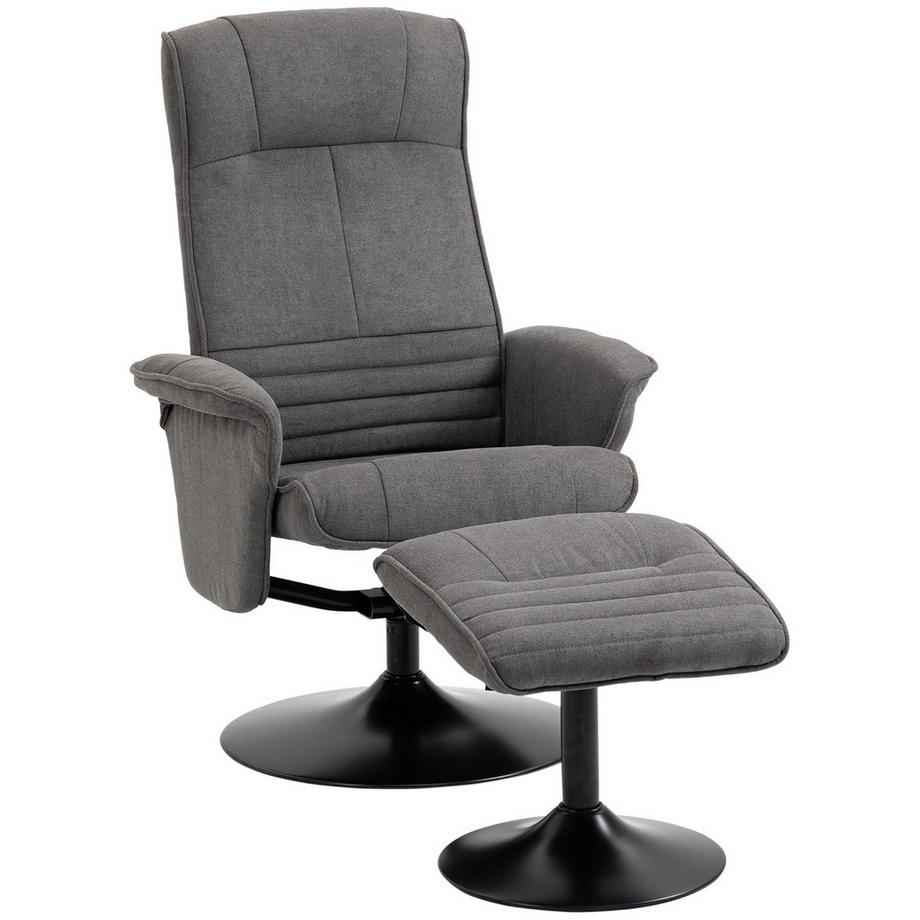 Northio Fauteuil De Relaxation Avec Repose-Pieds Fauteuil Tv Rotatif À 360° Dossier Réglable Fauteuil Avec Tabouret Mousse Gris Foncé 69 X 71 X 104 Cm  