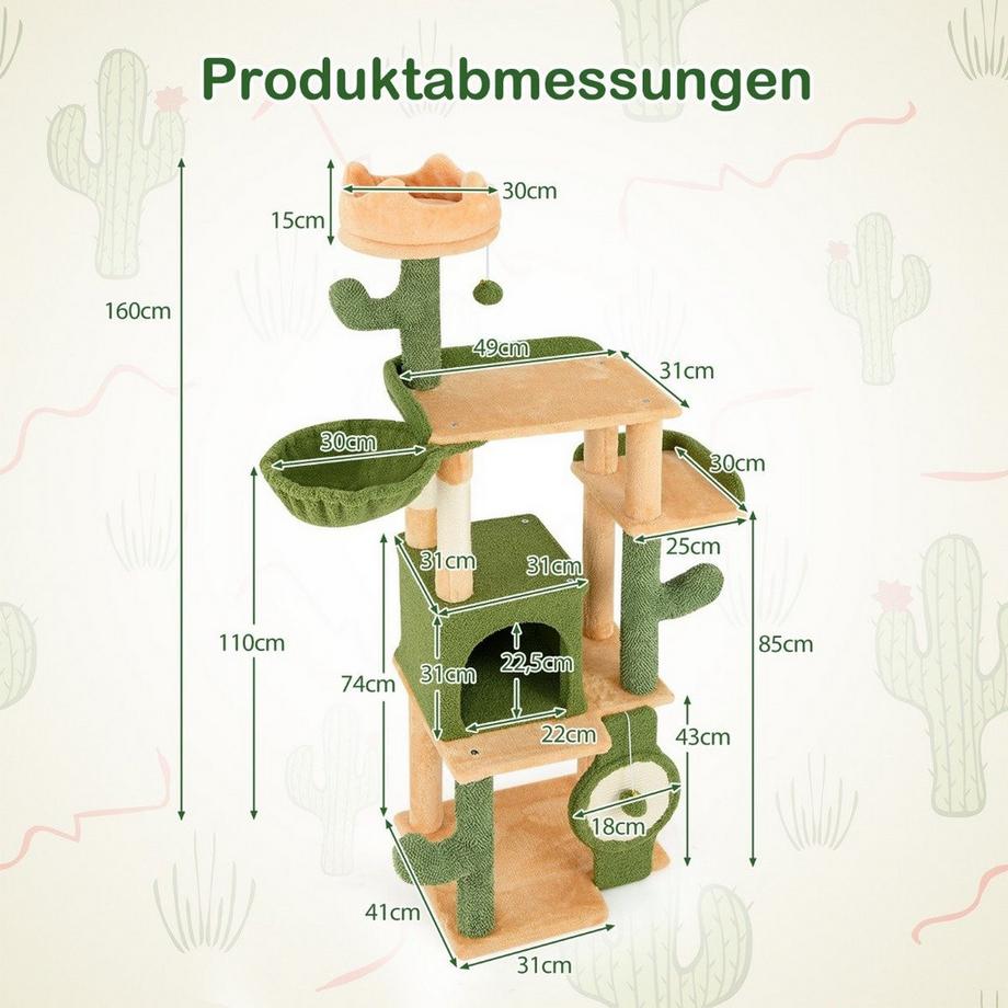 B2X  Tiragraffi cactus 160 cm tiragraffi con grotta per gatti tiragraffi per gatti tiragraffi in legno 