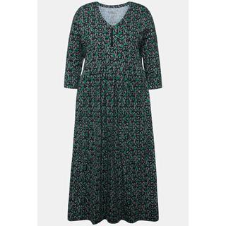 Ulla Popken  Robe jersey, fleurs, silhouette an A, col en V, manches 3/4 