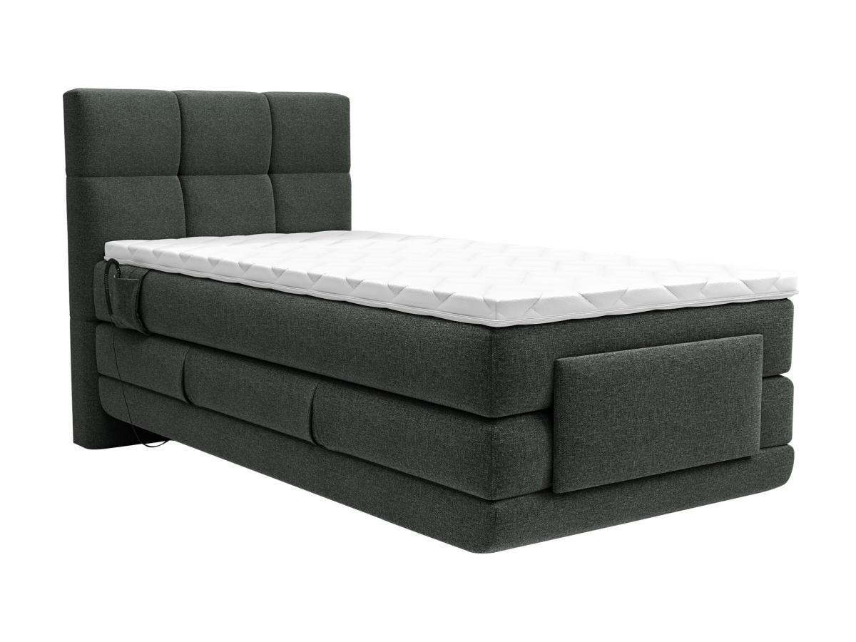 Vente-unique Boxspringbett mit gestepptem Kopfteil + elektrischem Untergestell mit Relaxfunktion + Matratze + Topper - 100 x 200 cm - Stoff - Anthrazit - LODI von PALACIO  