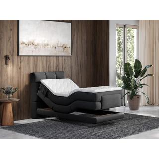 Vente-unique Boxspringbett mit gestepptem Kopfteil + elektrischem Untergestell mit Relaxfunktion + Matratze + Topper - 100 x 200 cm - Stoff - Anthrazit - LODI von PALACIO  