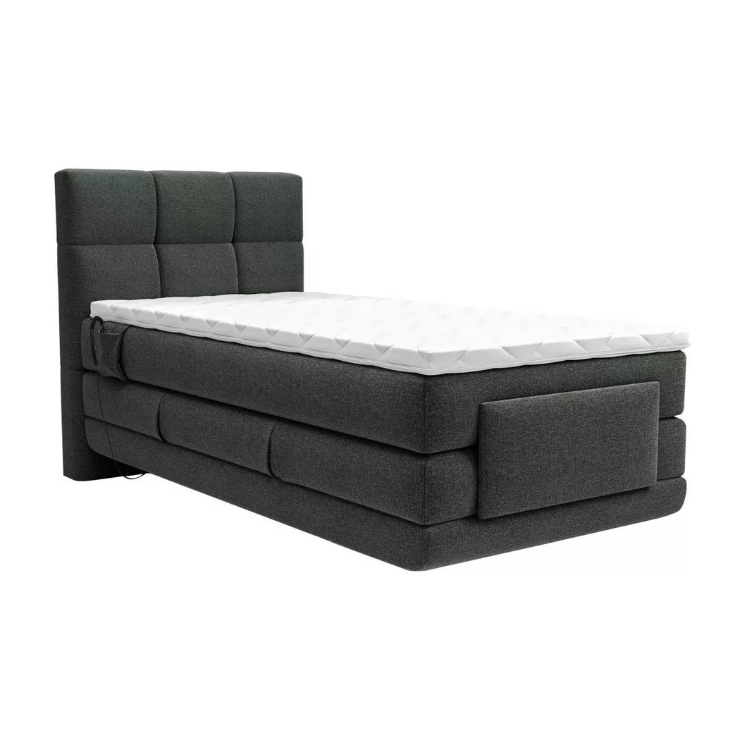 Vente-unique - Set boxspring test. trapun. + Rete relax elett. + Mater. + Topper 100x200 Tessuto Antracite - LODI di PALACIO, 100X200CM