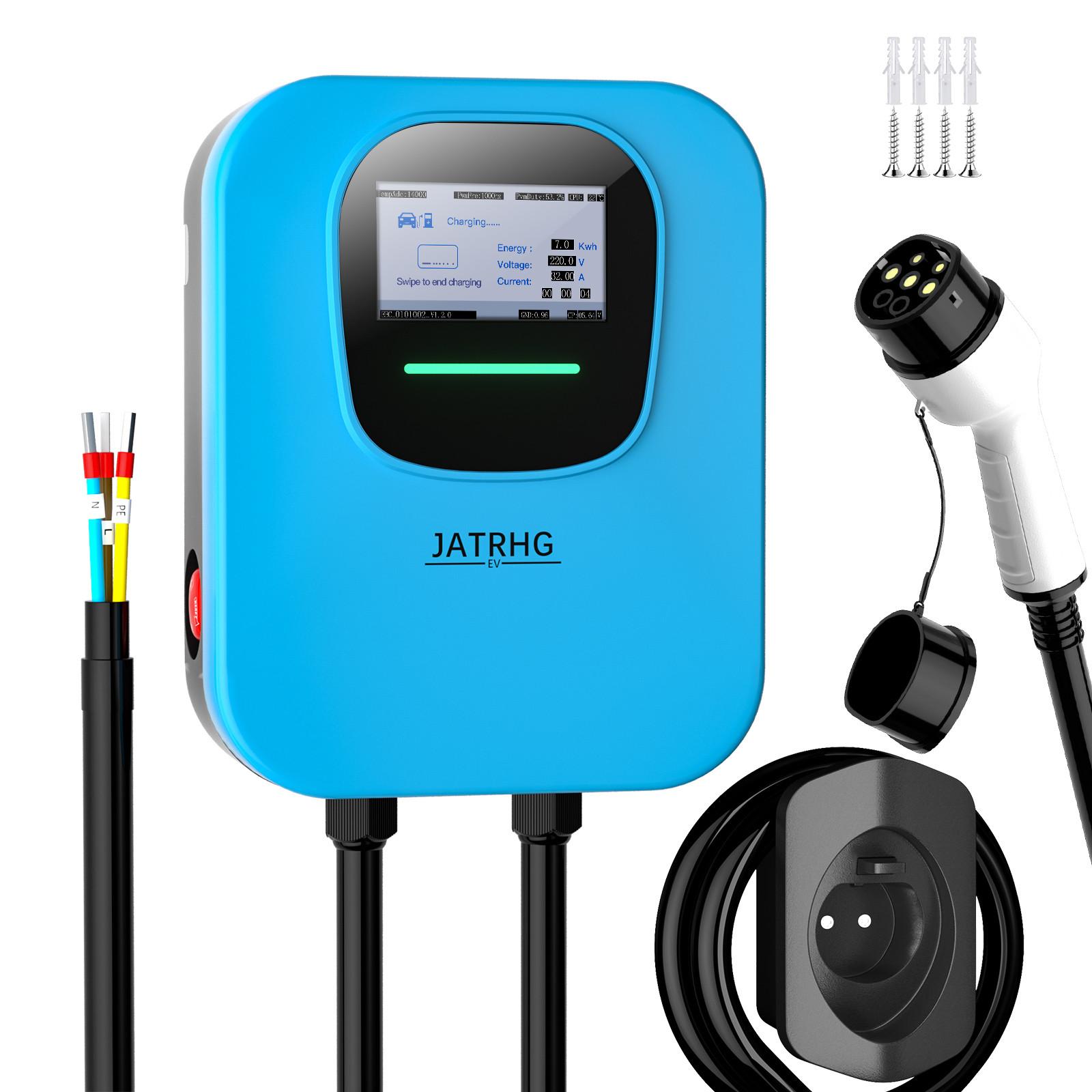 JATRHG  Station de Recharge Rapide JATRHG 7KW pour Voiture Électrique - Chargeur EV Monophasé Type 2 32A  8M - Norme IEC 62196-2 - Wallbox 