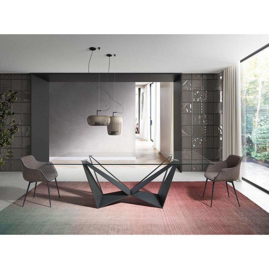 ANGEL CERDA Table à manger rectangulaire verre trempé et acier noir  