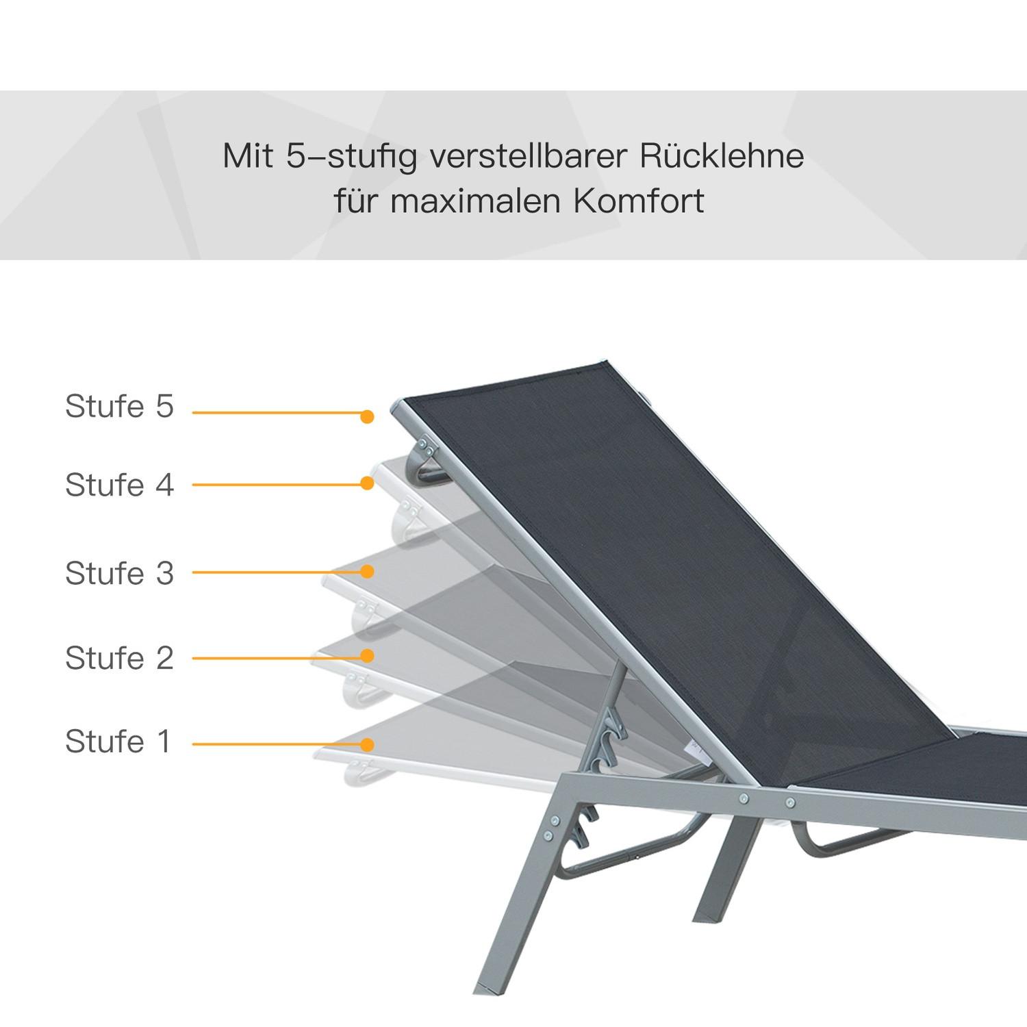 Northio Bain de Soleil de Jardin Chaise Longue Relax Dossier 5 Marches métal Noir 170 x 58 x 97 cm  