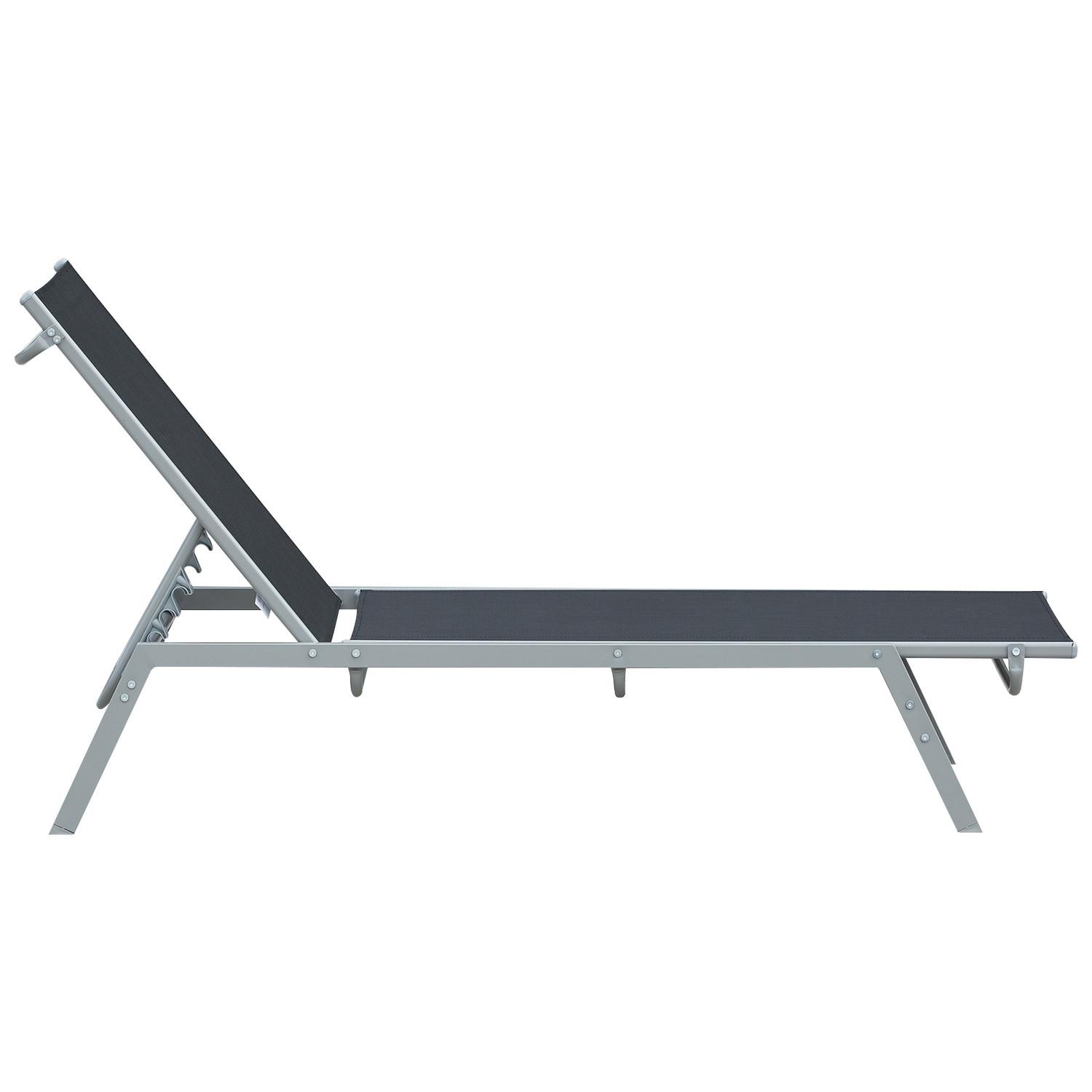 Northio Bain de Soleil de Jardin Chaise Longue Relax Dossier 5 Marches métal Noir 170 x 58 x 97 cm  