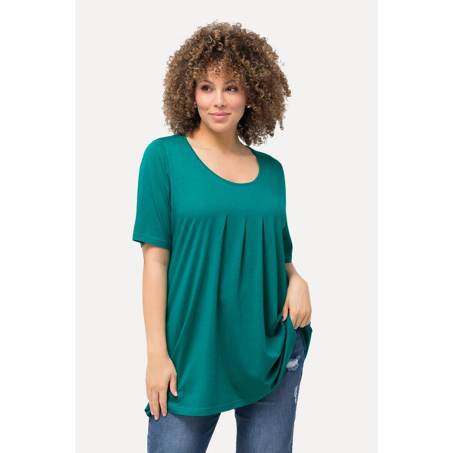 Ulla Popken T-shirt Plis Décoratifs Coupe Évasée Col Rond Manches Courtes  