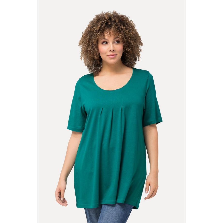 Ulla Popken T-shirt Plis Décoratifs Coupe Évasée Col Rond Manches Courtes  