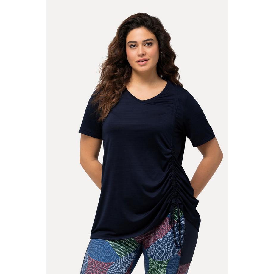 Ulla Popken Maglia funzionale arricciata linea A scollo a V mezze maniche  