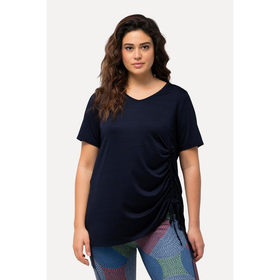 Ulla Popken Maglia funzionale arricciata linea A scollo a V mezze maniche  