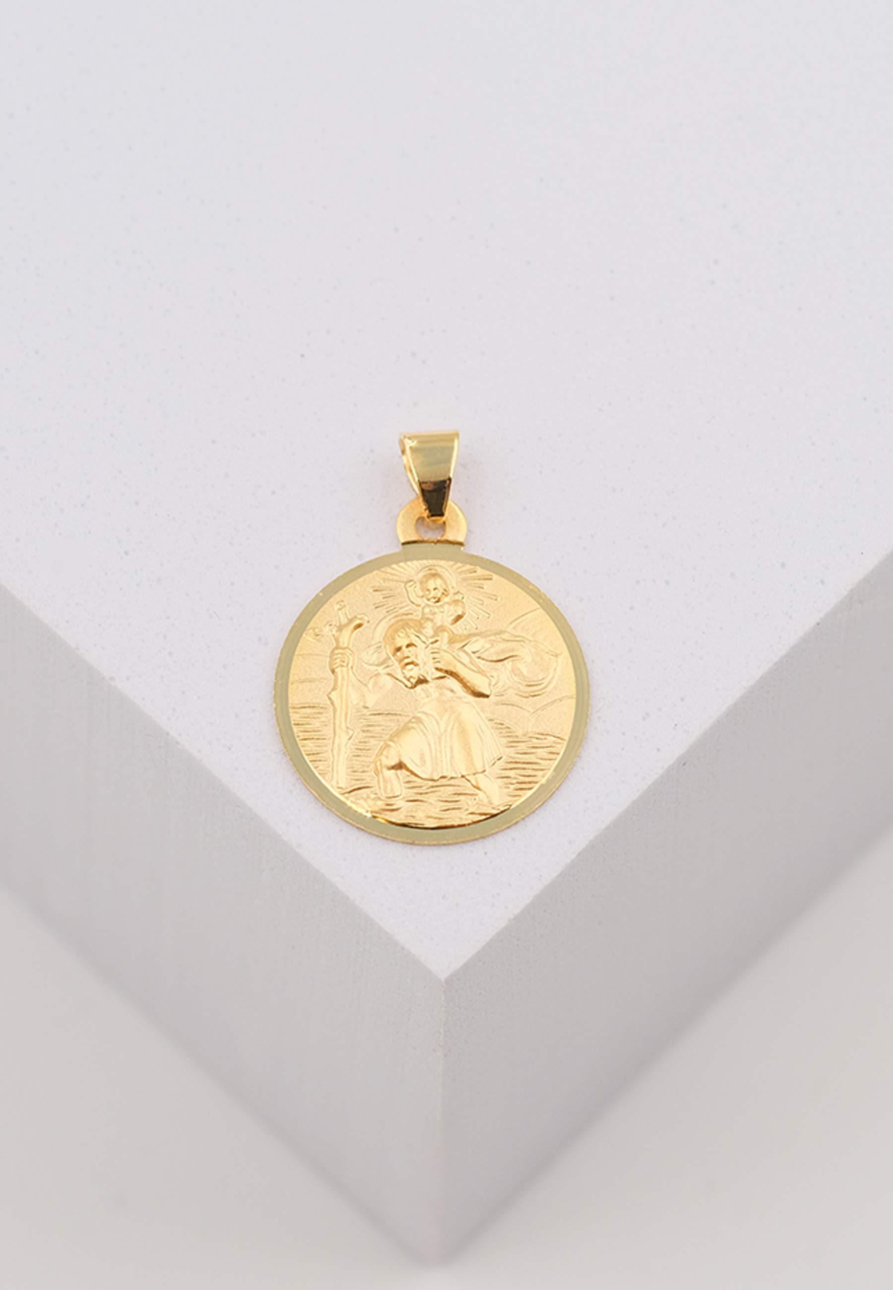 MUAU Schmuck  Anhänger Medaille Christophorus Gelbgold 750, 14mm 