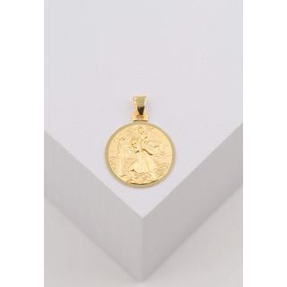 MUAU Schmuck  Anhänger Medaille Christophorus Gelbgold 750, 14mm 