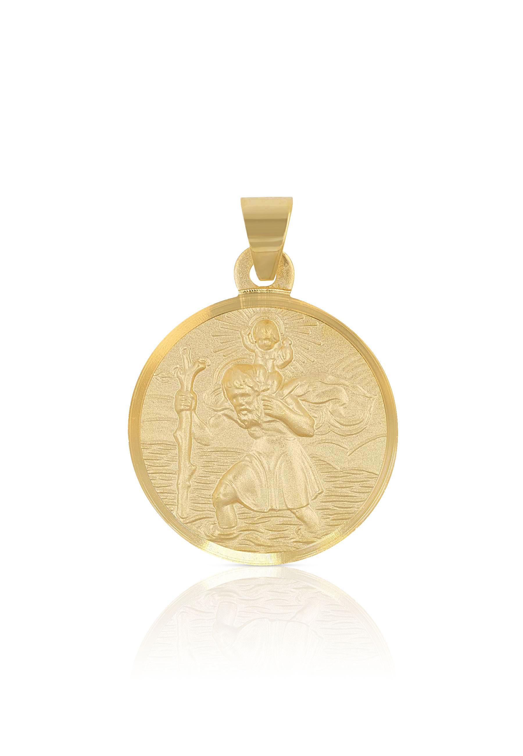 MUAU Schmuck  Anhänger Medaille Christophorus Gelbgold 750, 14mm 