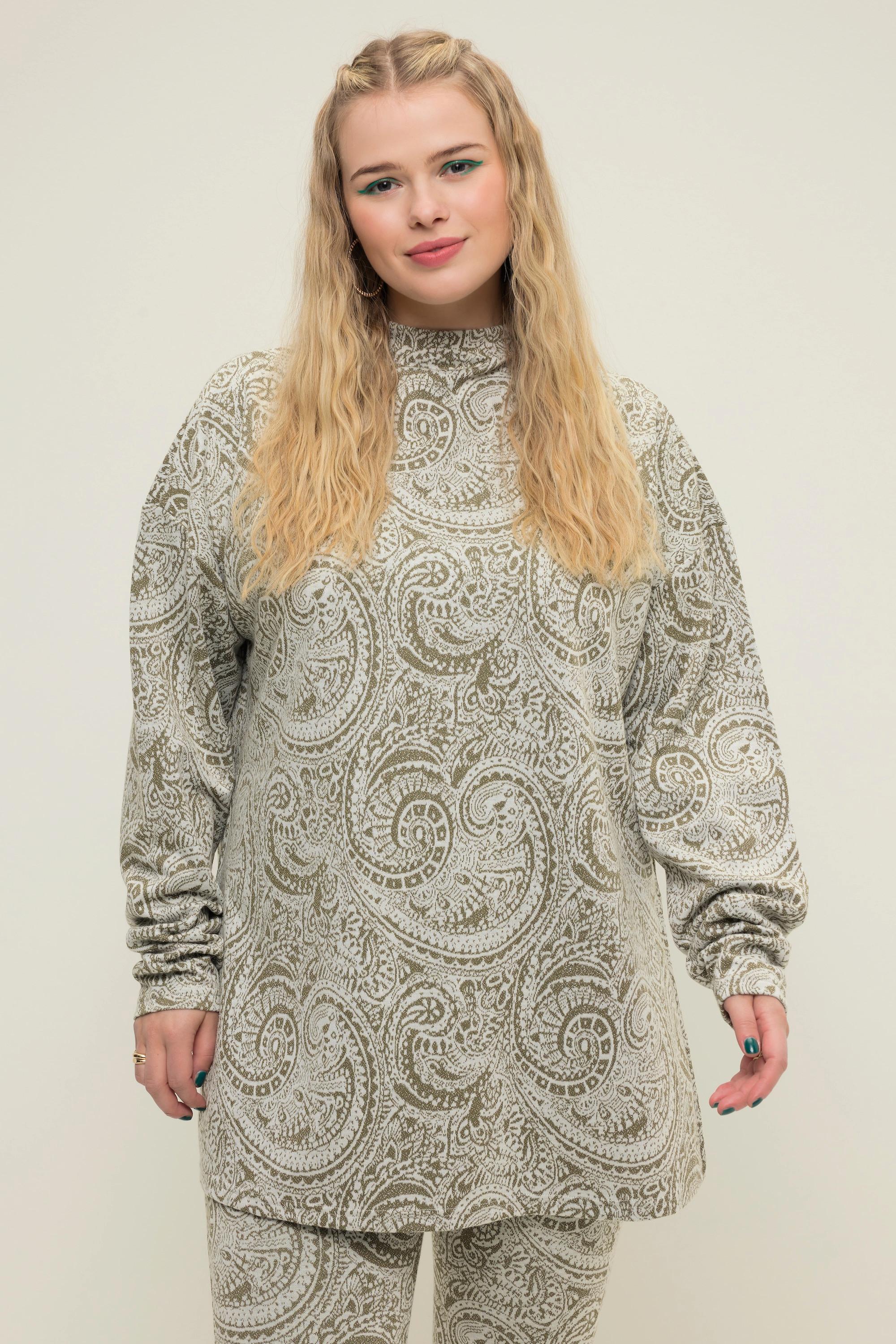 Studio Untold  Maglia dal taglio oversize con Paisley brillante, spacchetti laterali, collo alto e maniche lunghe 