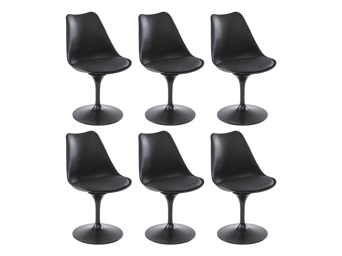 Vente-unique Lot de 6 chaises en polypropylène, simili et métal - Noir - XAFY  