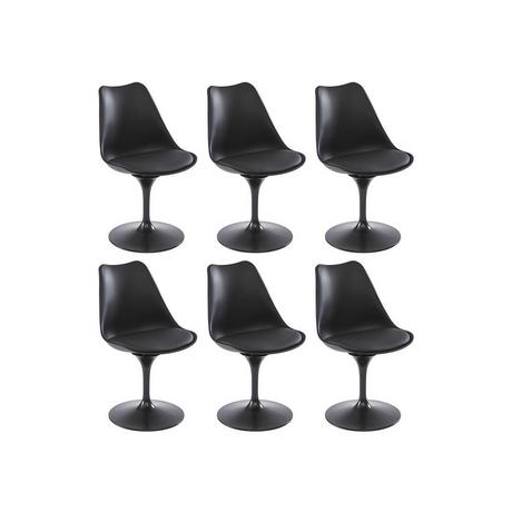 Vente-unique Lot de 6 chaises en polypropylène, simili et métal - Noir - XAFY  