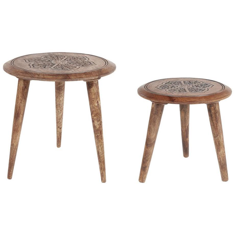 Beliani Lot de 2 tables d'appoint en Manguier Rustique TURUA  