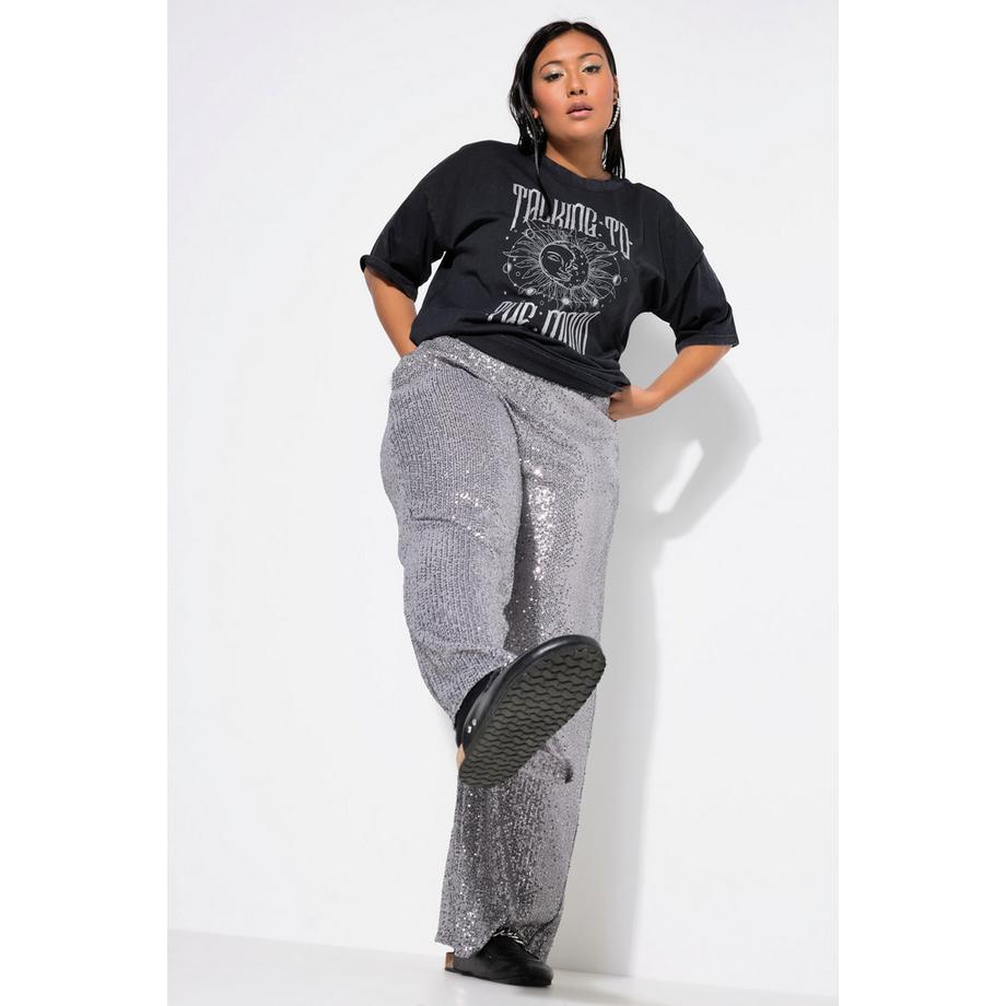 Studio Untold Hose Wide Legs Pailletten Elastikbund  