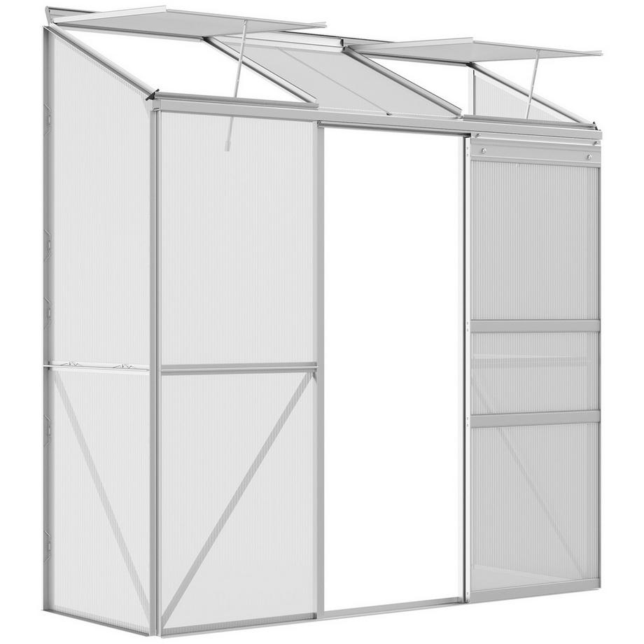 Gewächshaus Tomatenhaus Treibhaus mit Schiebetür und Aufklappbaren Dachfenstern aus Polycarbonat und Aluminium Silber 192 x 68 x 196 cm für Gartenpflege