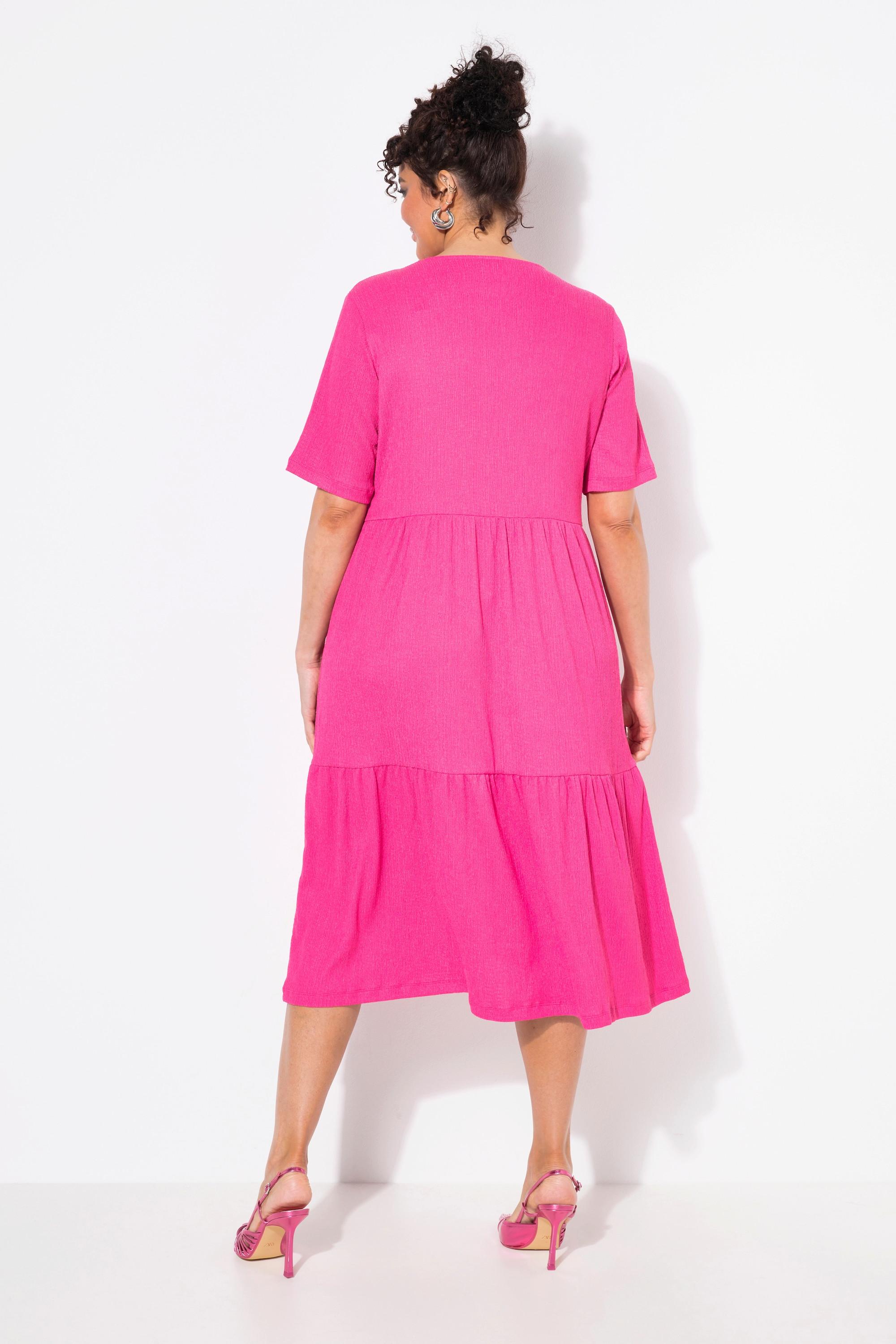 Ulla Popken Robe à Volants Superposés Col Rond Manches Mi-Longues  