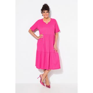 Ulla Popken Robe à Volants Superposés Col Rond Manches Mi-Longues  