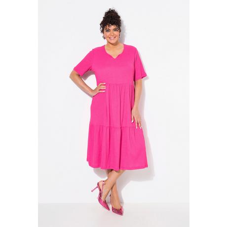 Ulla Popken Robe à Volants Superposés Col Rond Manches Mi-Longues  