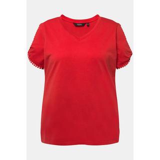 Ulla Popken  T-shirt classica con passamano, scollo a V e mezze maniche 