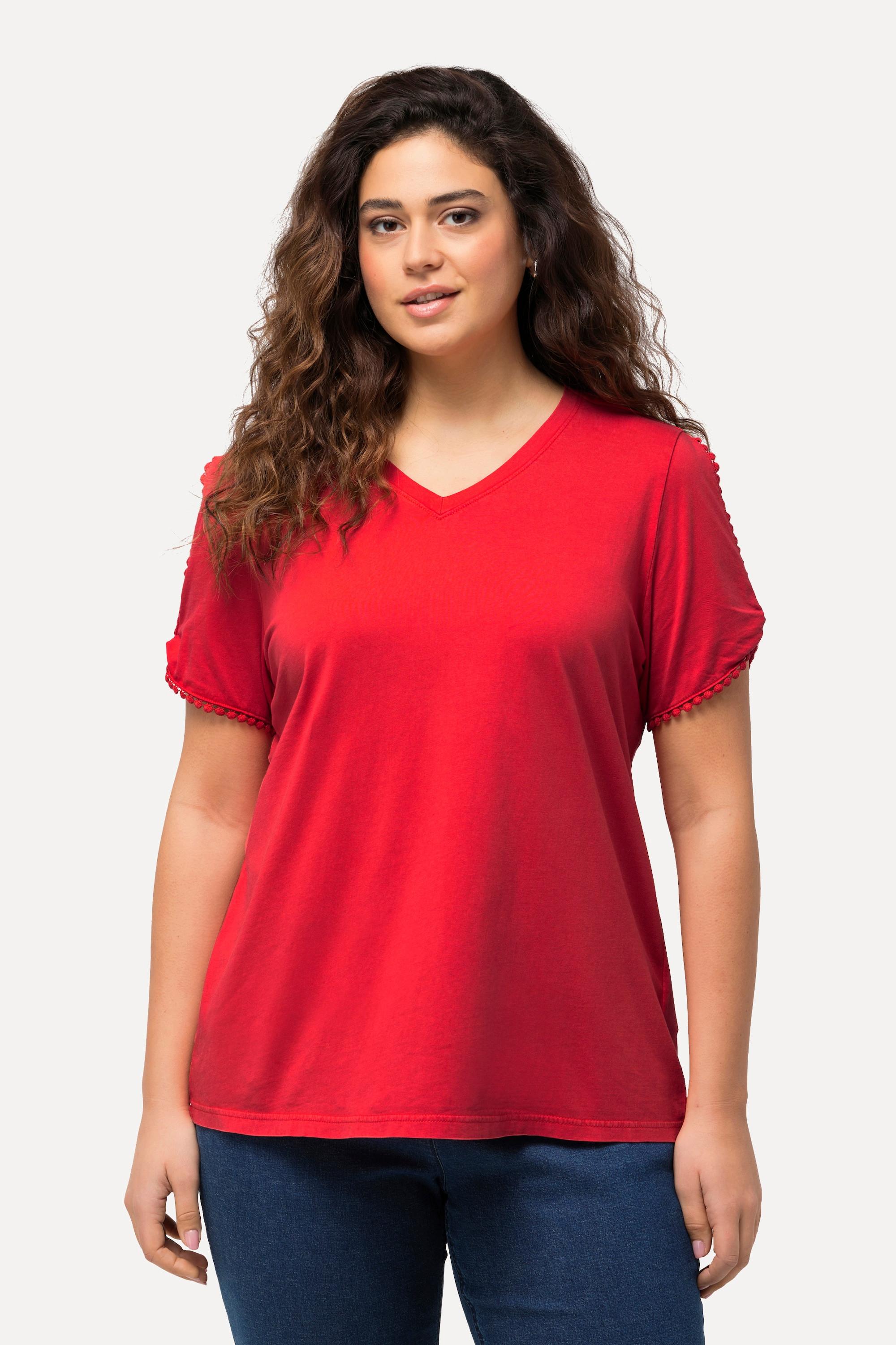 Ulla Popken  T-shirt classica con passamano, scollo a V e mezze maniche 