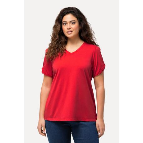 Ulla Popken  T-shirt classica con passamano, scollo a V e mezze maniche 