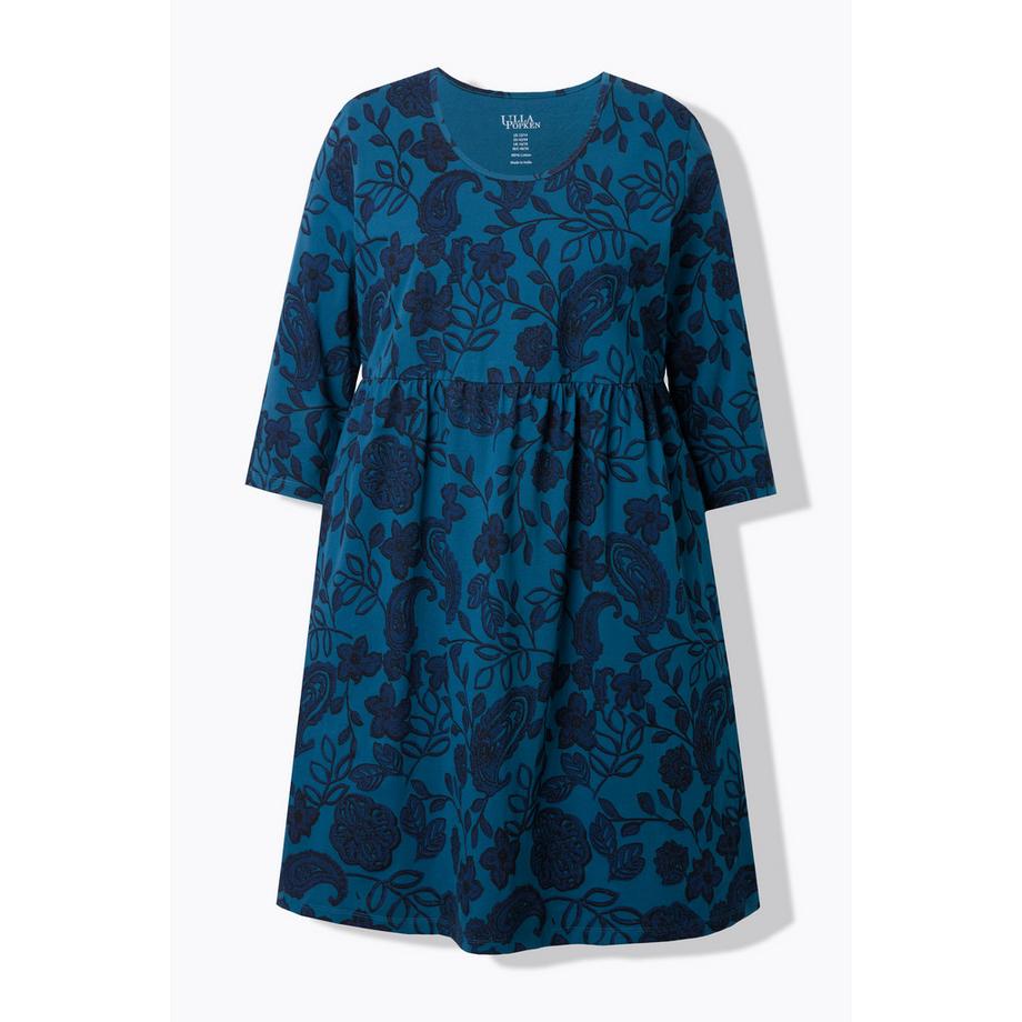 Ulla Popken Robe en jersey motif cachemire Col rond Manches 3/4 Coupe évasée  