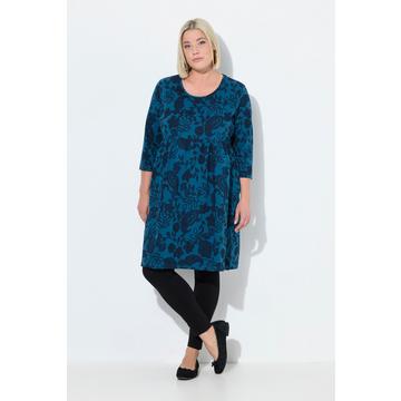 Robe en jersey, motif cachemire. Col rond et manches 3/4. Coupe évasée