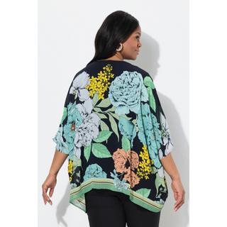 Ulla Popken Blusa Oversize in Chiffon a Fiori Scollo a V Mezza Manica  