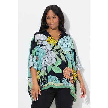 Blusa dal taglio oversize in chiffon a fiori con scollo a V e mezze maniche