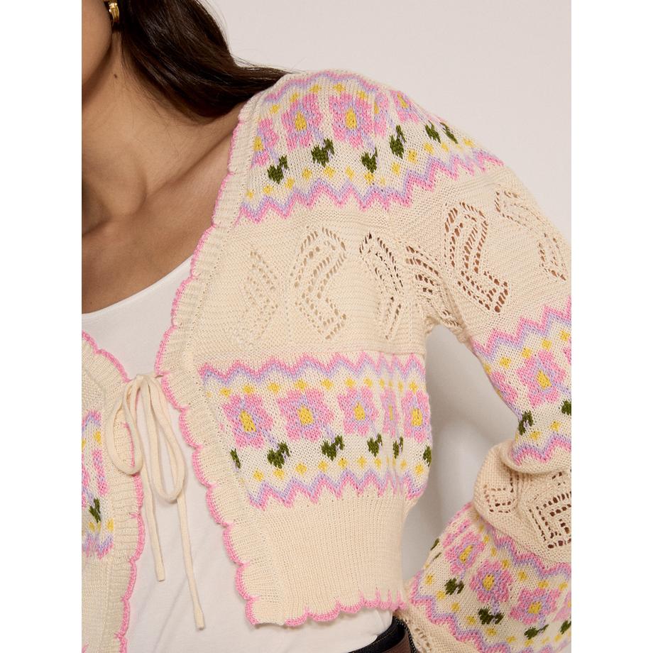 APRICOT Pointelle Strickjacke mit Schmetterlings und Blumenmuster  