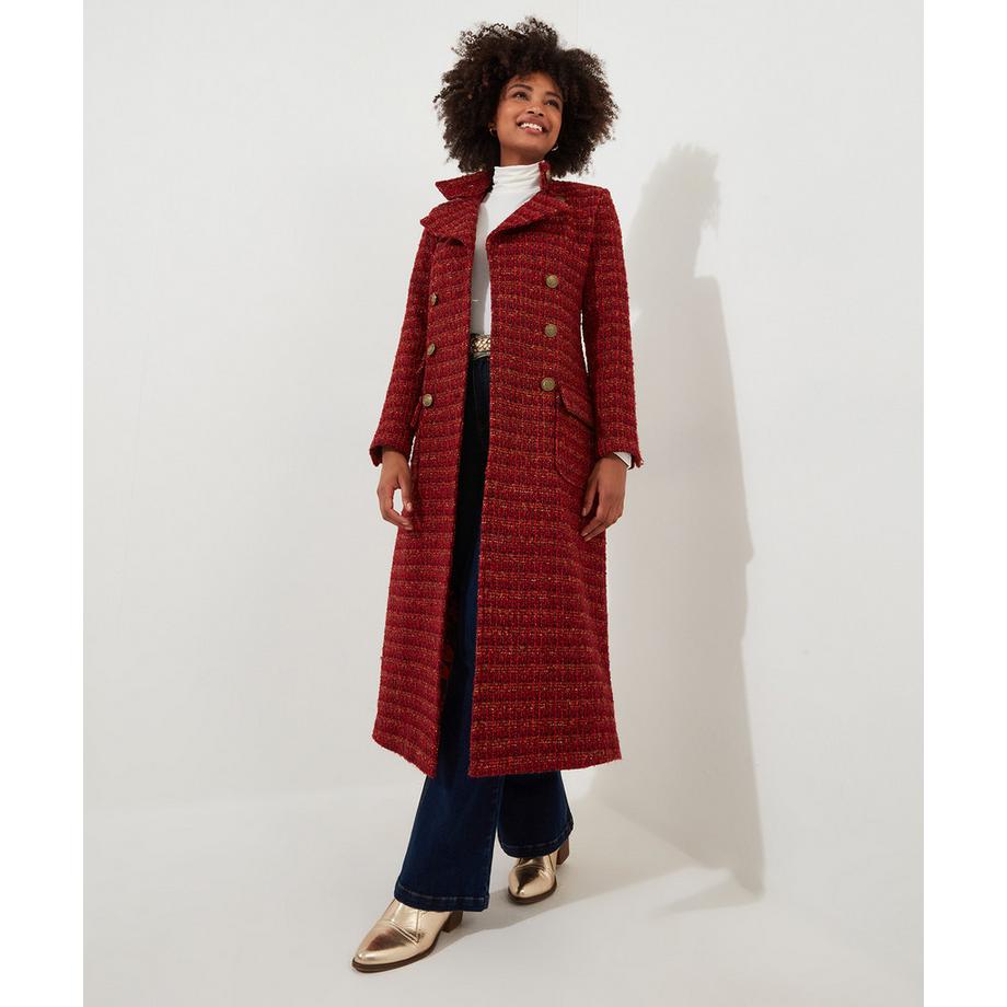 PETITE Zweireihiger Maxi-Mantel aus strukturiertem Tweed