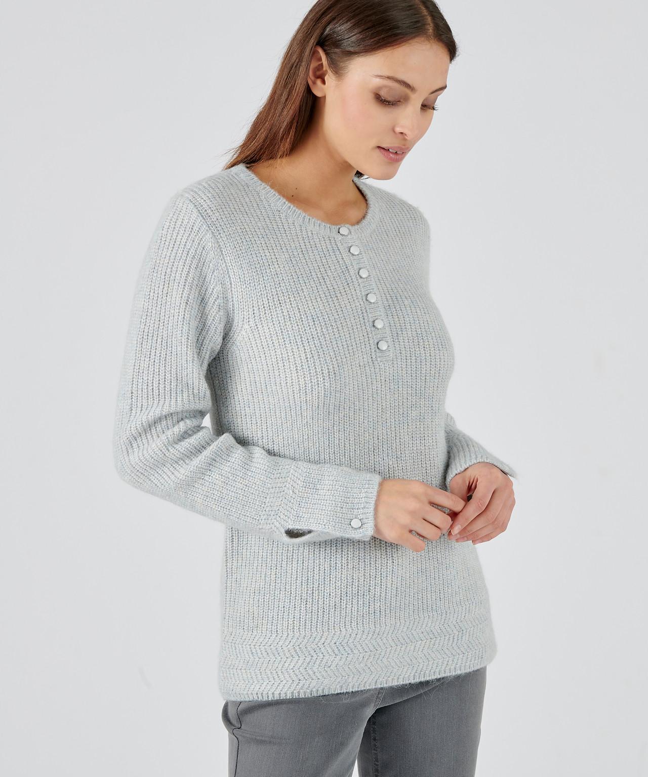 Image of Perlstrickpullover Aus Alpaka-mix. Damen Blau 46/48