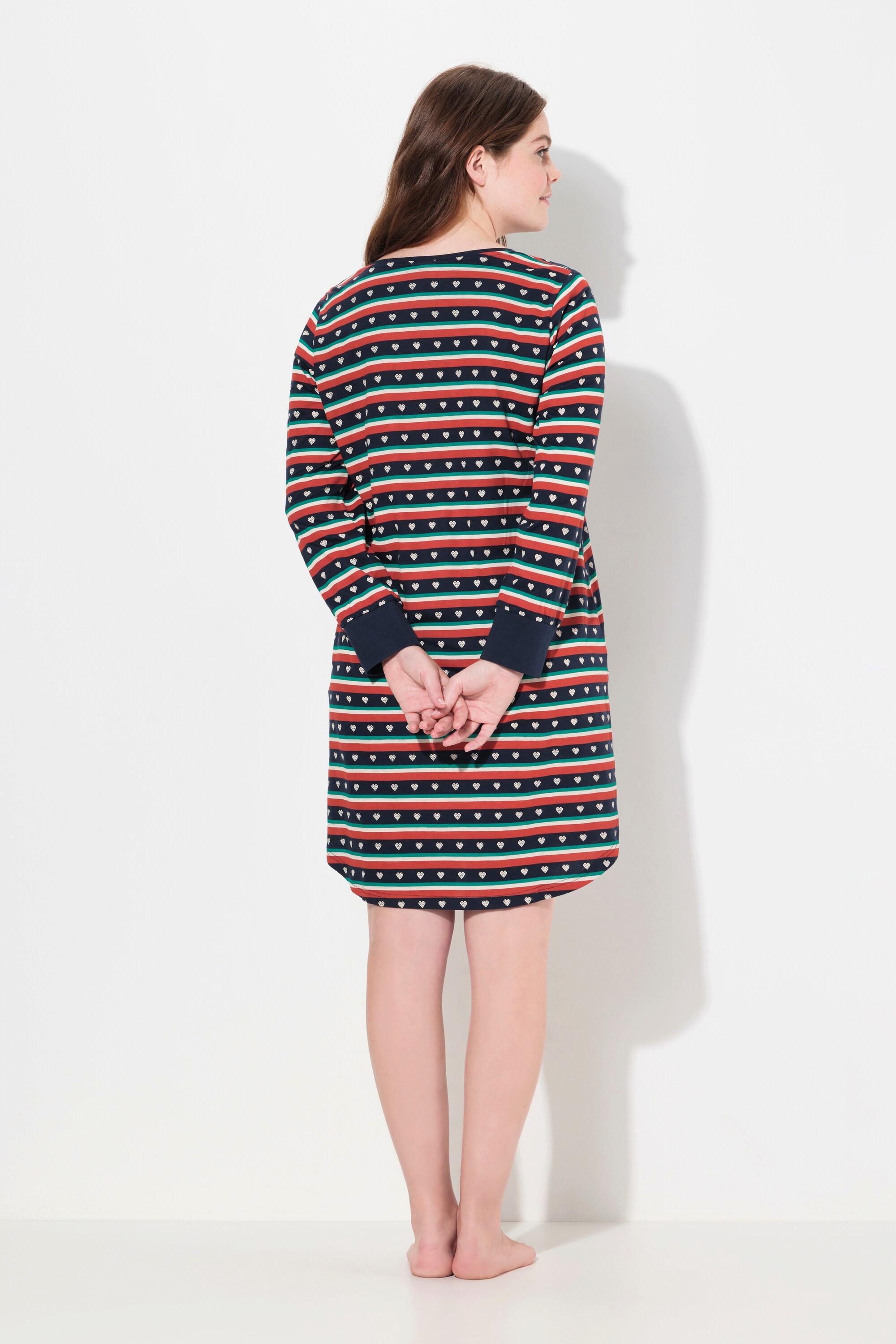 Ulla Popken Chemise de nuit rayures cœurs col rond manches longues  