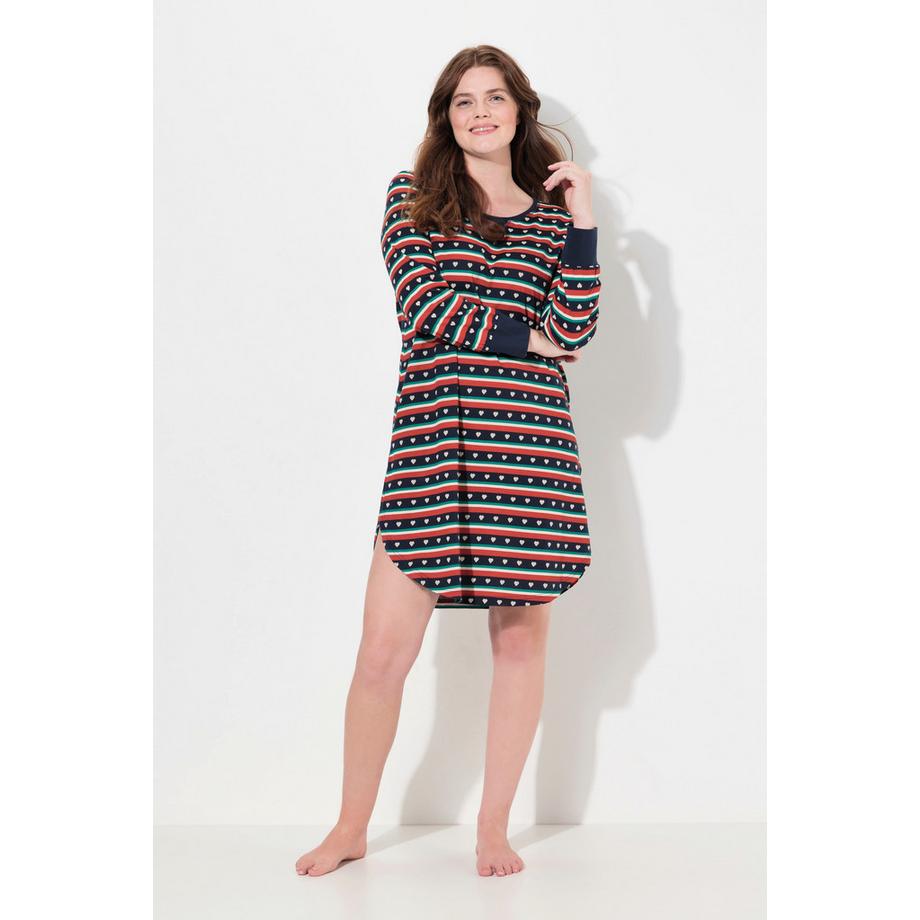 Ulla Popken Herzstreifen Rundhals Langarm Nachthemd  