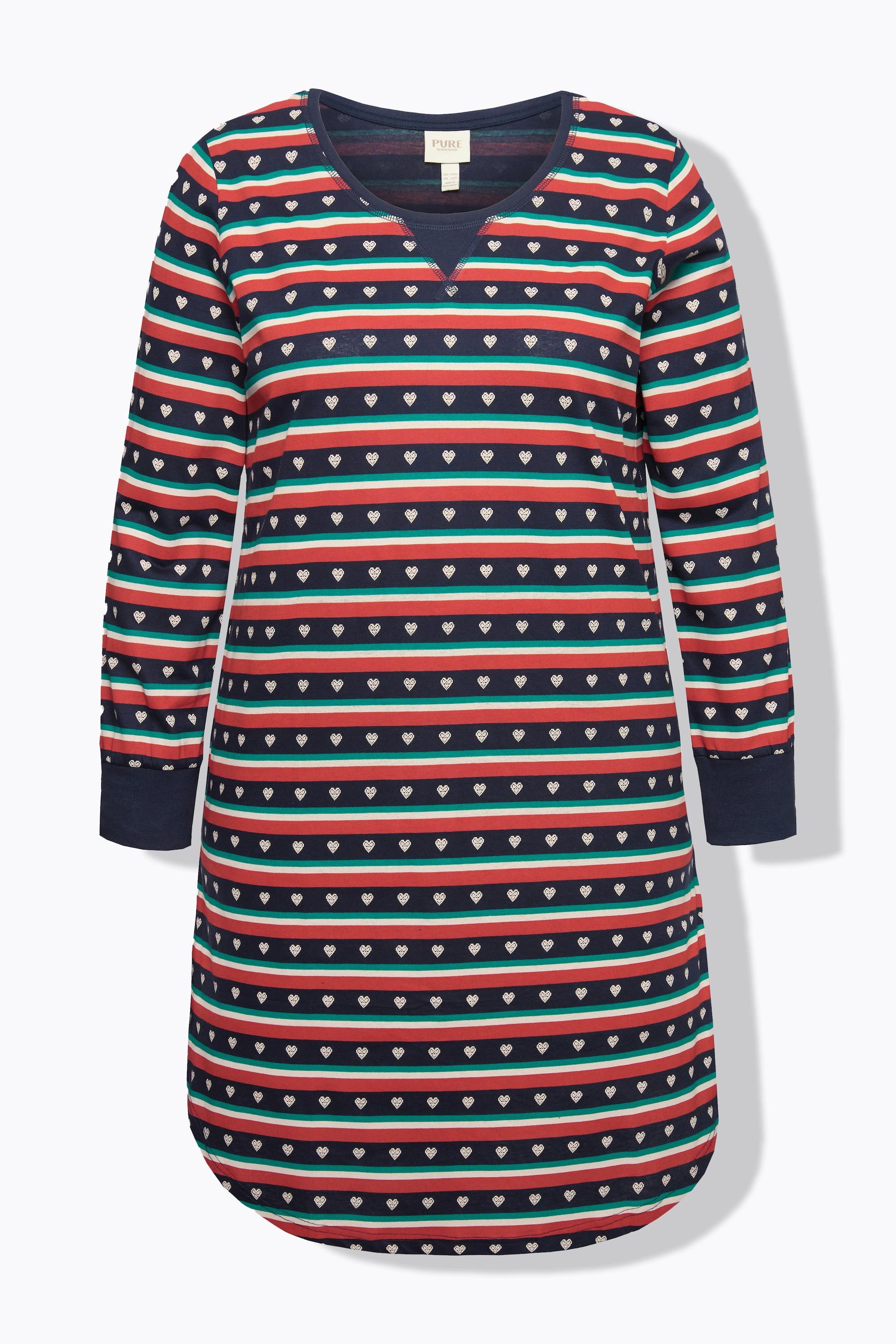 Ulla Popken Chemise de nuit rayures cœurs col rond manches longues  