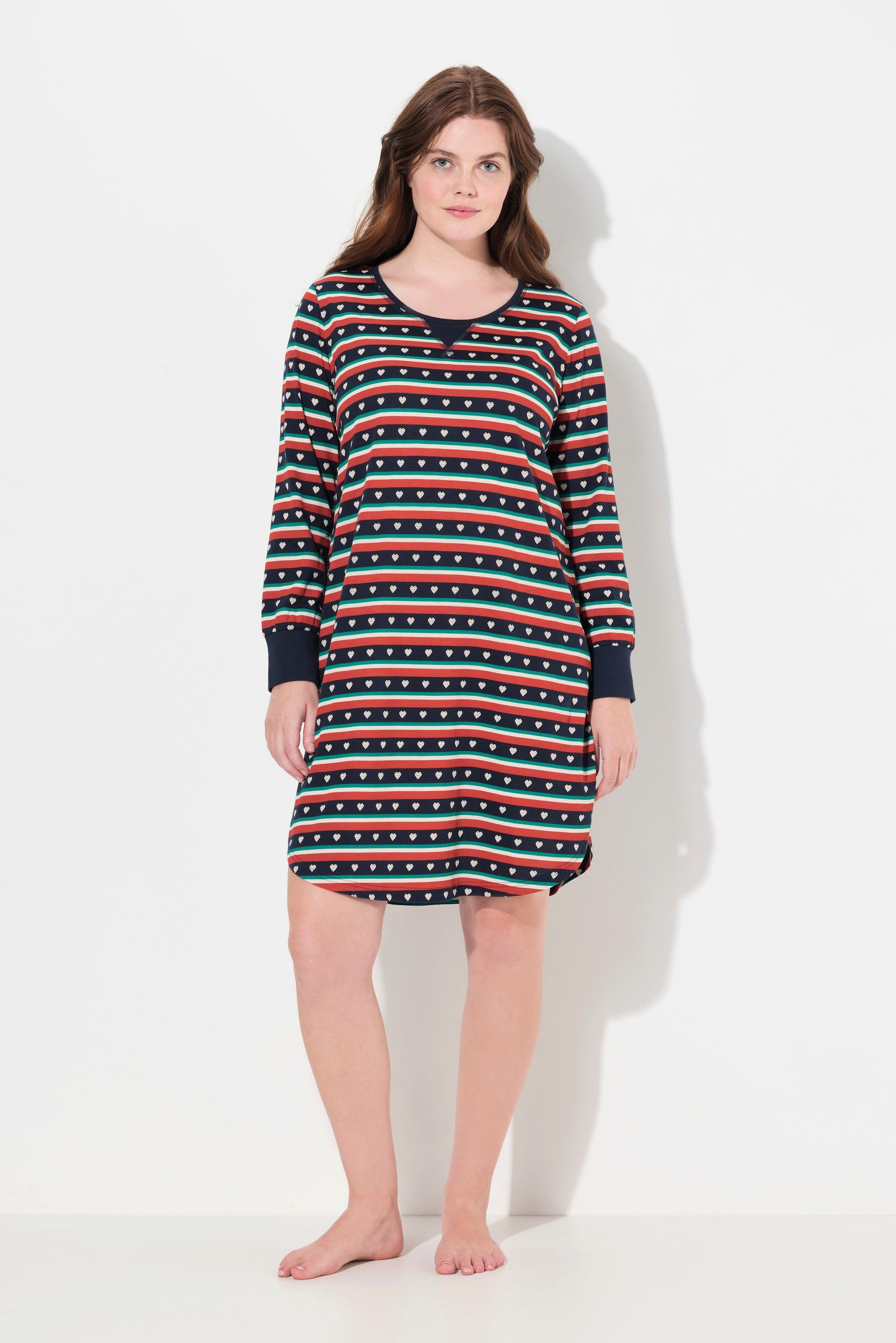 Ulla Popken Chemise de nuit rayures cœurs col rond manches longues  