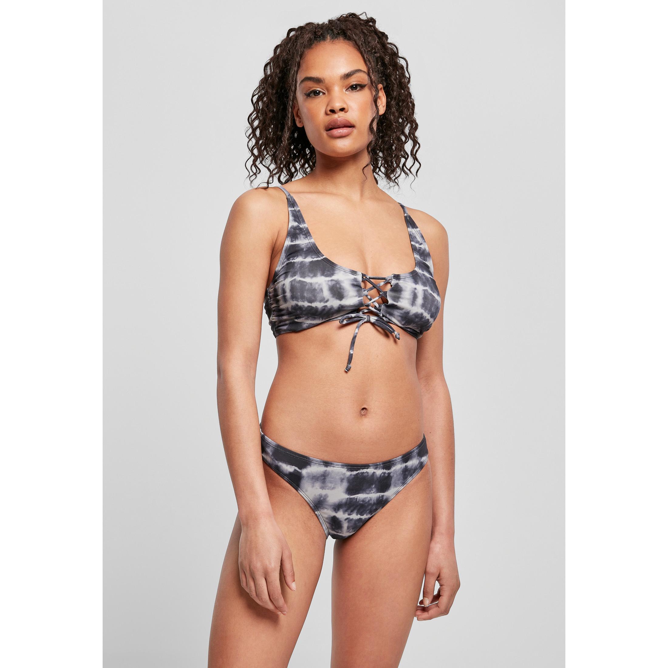 Image of Bikini Für Damen Urban Cassics Ace Up Tie Dye Unisex Schwarz/Weiss L