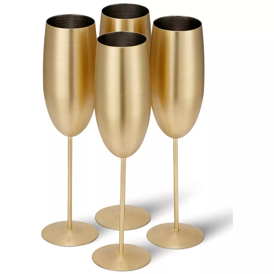 Oak & steel - Lot de 4 flûtes à champagne en acier inoxydable or mat, One Size, Doré