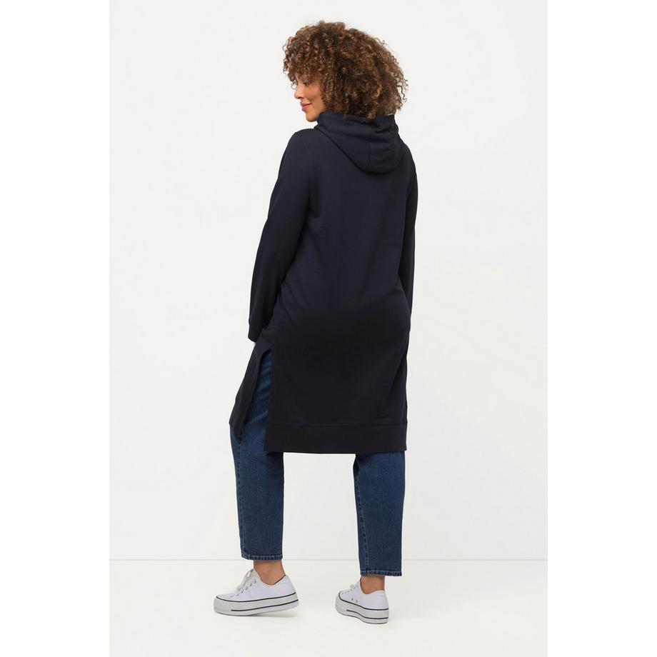 Ulla Popken Maglia lunga con cappuccio stampa grafica e spacchetti laterali  