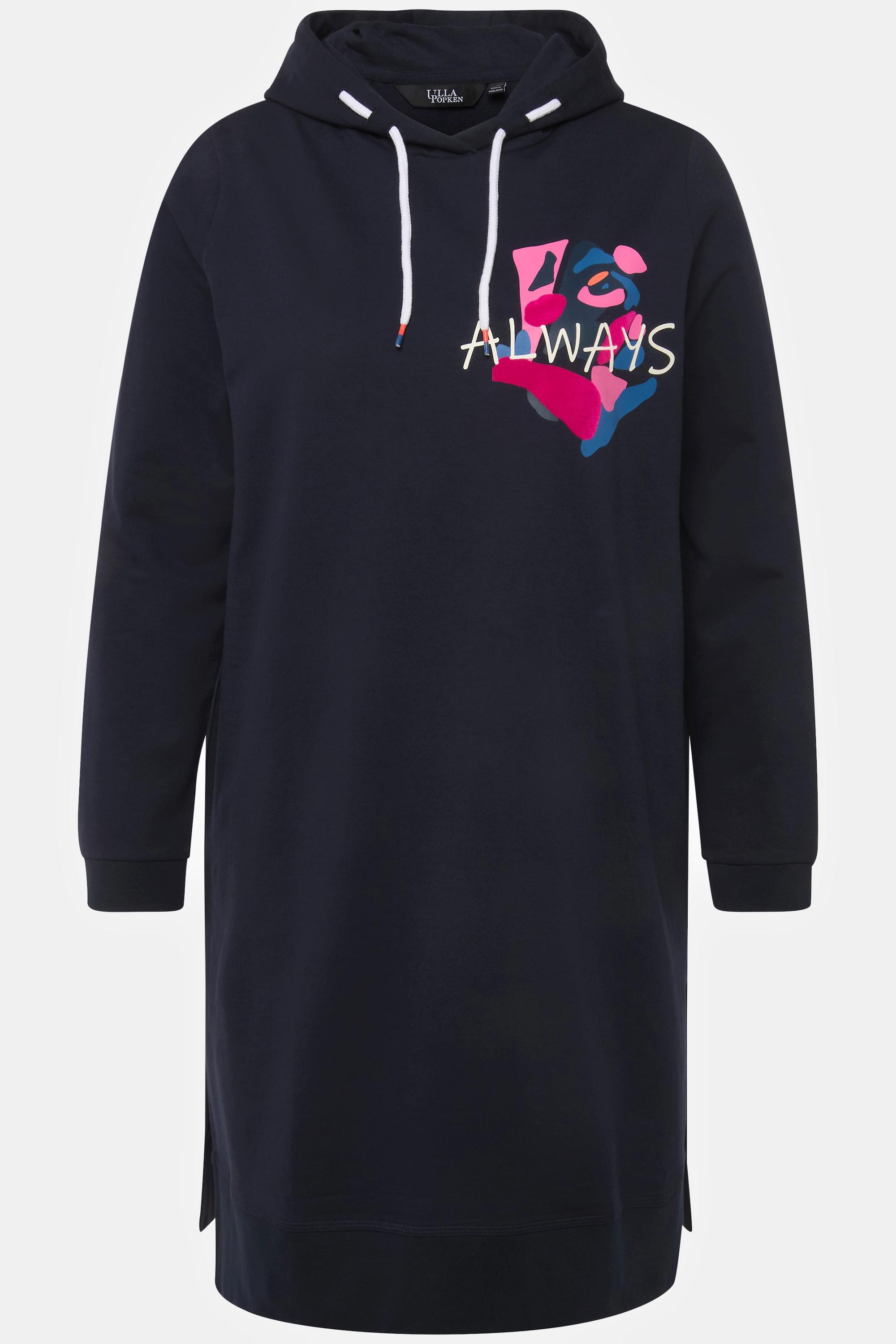 Ulla Popken  Long-Hoodie, Schriftmotiv, Seitenschlitze, Langarm 