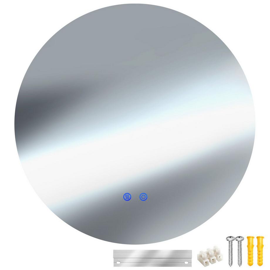 Tectake Runder LED Badezimmerspiegel Aurora rahmenloses Design in 3 Größen dimmbare Beleuchtung in 3 Lichtfarben  