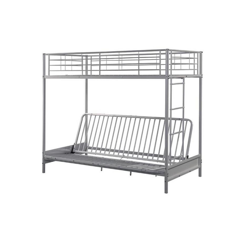 Vente-unique Letto a soppalco con divano letto 90 x 190 cm Metallo Argento + Futon Nero - MODULO V  