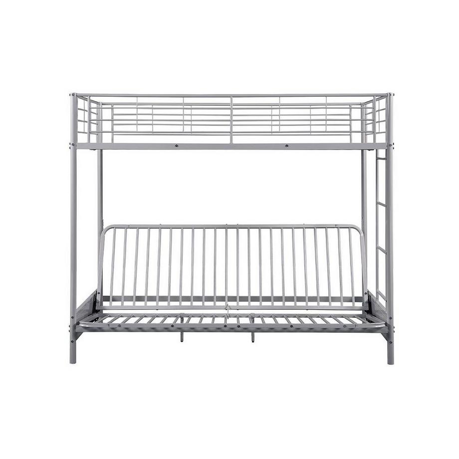 Vente-unique Letto a soppalco con divano letto 90 x 190 cm Metallo Argento + Futon Nero - MODULO V  