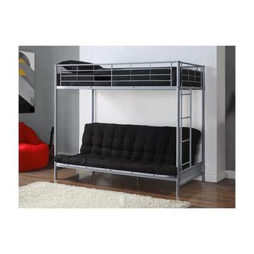 Letto a soppalco con divano letto 90 x 190 cm Metallo Argento + Futon Nero - MODULO V