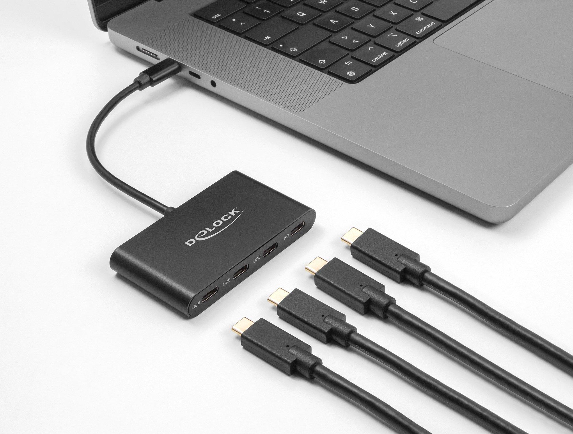 DeLock  USB 3.2 Gen 1 USB TypeC„¢ Hub mit 3 x USB TypeC„¢ Buchse + 1 x USB TypeC„¢ PD 100 Watt 
