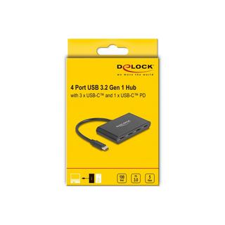 DeLock  USB 3.2 Gen 1 USB TypeC„¢ Hub mit 3 x USB TypeC„¢ Buchse + 1 x USB TypeC„¢ PD 100 Watt 